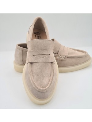 Ayakkabım Official Hakiki Deri Açık Bej Rahat Kadın Günlük Yürüyüş Ayakkabı Babet Loafer Makosen Beden 36 Renk Açık Bej