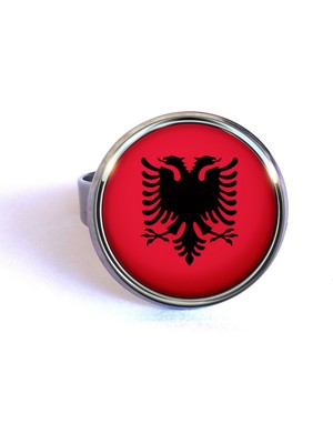Market66 Arnavutluk Yüzüğü Albania Bayrak Çelik Yüzük Yüzük 12-20 Arası Ayarlanabilir Yüzük