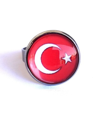 Market66 Türk Bayrağı Yüzüğü Ay Yıldız Bayrak Çelik Yüzük 12-20 Arası Ayarlanabilir Yüzük