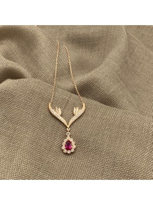 Inure Jewelry Zirkon Taşlı Kırmızı Damla Model 925 Ayar Rose Gümüş Set 925 Ayar Gümüş Kolye & Bileklik & Küpe