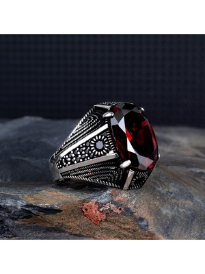 Takı925 Zirkon Taşlı Kırmızı Renk 925 Ayar Gümüş Yüzük