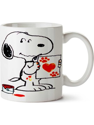 Snoopy Dog Pati Kalp Köpek Iki Tarafı Baskılı Kupa Bardak