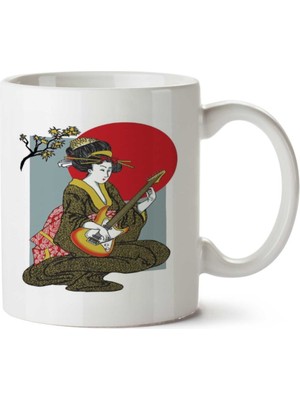Art Hediye Geyşa Gitar Iki Tarafı Baskılı Kupa Bardak