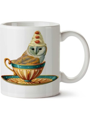 Art Hediye Owl & Teacup Kahve Fincanı Baykuş Iki Tarafı Baskılı Kupa Bardak