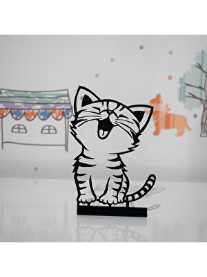 Woody Metal Sevimli Kedi Metal Mini Masa Raf Dekoru, Dekoratif, Kedi Biblo, Minimal Dekor, Masaüstü Ofis Hediyesi, Masaüstü Süs Eşyası