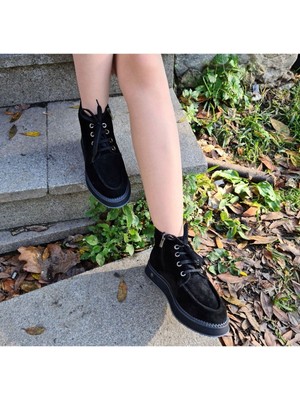 Ayakkabım Official Hakiki Deri Siyah Bağcıklı Günlük Kadın Kısa Bot Günlük Eva2 Beden 38 Renk Siyah