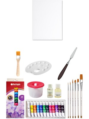 Nova Color Tüp Yağlı Boya Seti 12 ml 12'li 25X35 Tuval Seti Metal Spatül Zemin Fırça Resim Paleti