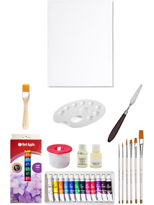 Nova Color Tüp Yağlı Boya Seti 12 ml 12'li 35X50 Tuval Seti Metal Spatül Zemin Fırça Resim Paleti