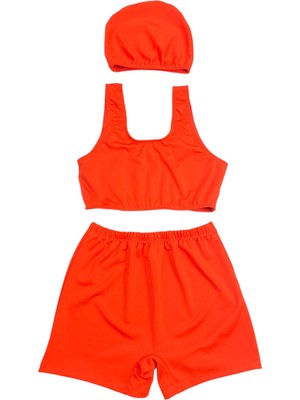 Mira Swim Kız Çocuk Mayo Turuncu (Şort,bone ve Büstiyer)