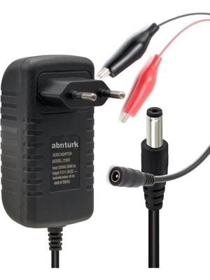 abnturk 6 Volt 2 Amper Çift Fonksiyonlu Akü Şarj Cihazı Akım Korumalı 6V Şarj Adaptörü 5.5x2.5mm Jak+Maşalı