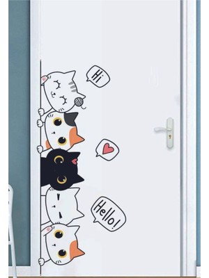 Hediyene Bak Sevimli Kediler Kapı Duvar Çocuk Odası Sticker