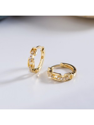 14 Ayar Taşlı Modern Halka Altın Küpe 1,16 gr