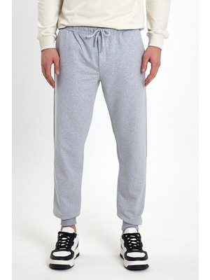 Mmetalic Erkek Regular Fit Rahat Kesim Beli Bağcıklı Jogger Cepli Lastikli Paça Gri Eşofman Altı