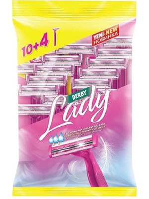 Derby Lady Kadın Kullan-At Tıraş Bıçağı Çift Bıçak E Vitaminli Kaygan Bant 14'lü Paket Hassas Ciltler