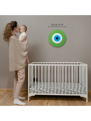 Ennea Art Minimalist Fıstık Yeşili Nazar Boncuğu El Yapımı Ahşap Büyük Nazarlık 25 cm Hediyelik Eşya