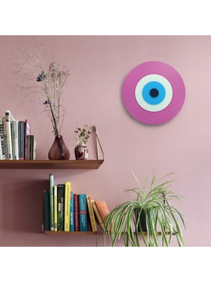 Ennea Art Minimalist Fuşya Nazar Boncuğu El Yapımı Ahşap Büyük Nazarlık 25 cm Hediyelik Eşya