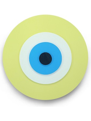 Ennea Art Minimalist Açık Sarı Nazar Boncuğu El Yapımı Ahşap Büyük Nazarlık 20 cm Hediyelik Eşya