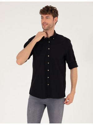 Pierre Cardin Erkek Siyah Regular Fit Uzun Kollu Gömlek 50265119-VR046