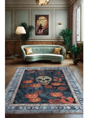 Homshtag Kuru Kafa Bal Kabağı Temalı Dijital Baskılı Halı Dokuma Tabanlı Çok Renkli Salon Halısı