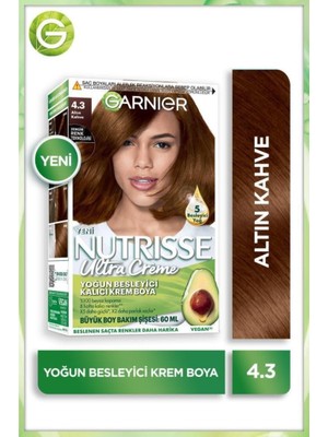 Garnier Nutrisse 4.3 Altın Kahve Yoğun Besleyici Kalıcı Krem Saç Boyası Canlı Renkler ve Etkili Sonuç