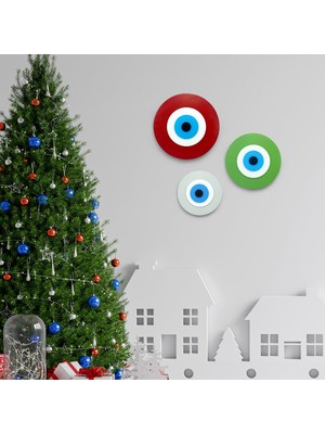 Ennea Art Yılbaşı Dekoru Ahşap Nazar Boncuğu Üçlü Set El Yapımı Duvar Dekoru Hediyelik Eşya 25 - 20- 15 cm