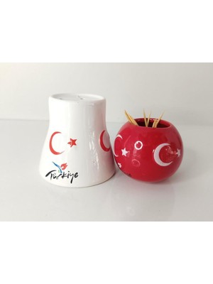 HD Marketim Tuzluk Kürdanlık Seramik Biblo Masa Süsü Türk Bayrak Ay Yıldız Hediye