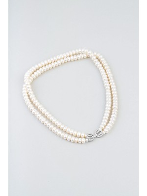 So CHIC Lotus İnci  18 Ayar Beyaz Altın Kaplama 42 Cm Gümüş Choker Kolye