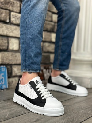 BOA BA0323 Boa Kalın Tırtık Yüksek Taban Beyaz Siyah Bağcıklı Spor Erkek Ayakkabı