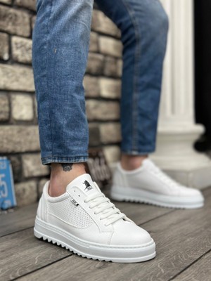 BOA BA0323 Boa Kalın Tırtık Yüksek Taban Beyaz Bağcıklı Spor Erkek Ayakkabı