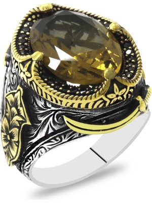 Tesbihname Faset Kesim Zultanit Taşlı Yanları Mikro Taş Mıhlamalı Kılıç Temalı 925 Ayar Gümüş Erkek Yüzük