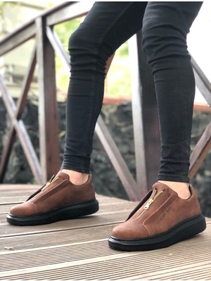BOA BA0310 Boa Kalın Yüksek Taban Fermuarlı Taba Siyah Erkek Ayakkabı