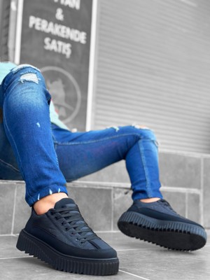 BOA BA0801 Boa Siyah Yüksek Taban Siyah Paraşüt Kumaş Cilt Detaylı Erkek Ayakkabı