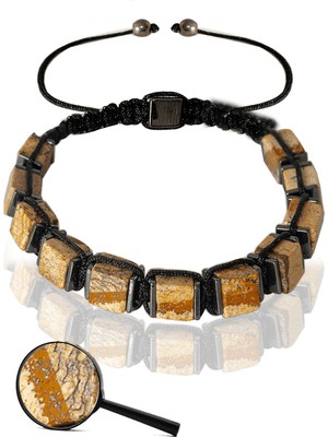 Tesbih Atölyesi Sertifikalı Küp Model Kahverengi Jasper Taşı Bileklik - Ayarlamalı