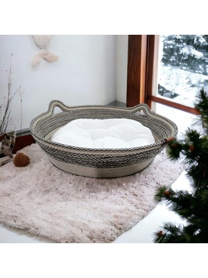 Coofbe El Yapımı 40 cm Kedi Yatağı ve Pamuklu Minder Seti Kedi Yatağı Kedi Minder Seti