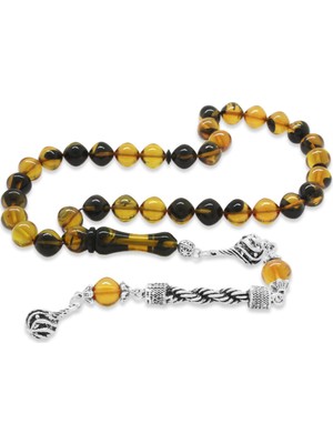 Tesbihname Kararmaz Metal Halat Püsküllü Istanbul Kesim Sarı-Siyah Ateş Kehribar Tesbih