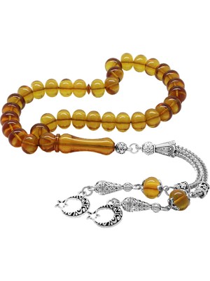 Kararmaz Metal Ayyıldız Püsküllü Tekerlek Kesim Sarı Ateş Kehribar Tesbih