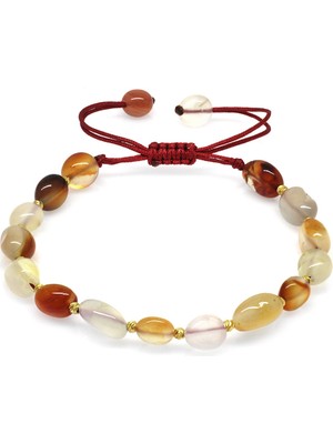 Gümüş Hediye Al Makrome Örgülü Naturel Kesim Akik Doğaltaş Kadın Bileklik