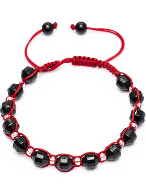 Gümüş Hediye Al Makrome Örgülü Faset Kesim Oniks Doğaltaş Kadın Bileklik