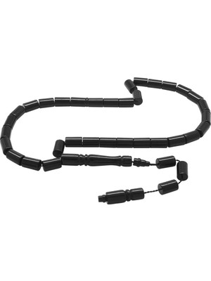 Gümüş Hediye Al Sistemli Her Bir Tanesi Usta Işçilikli Kesme Kesim Siyah Sıkma Kehribar Tesbih