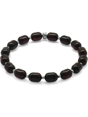 Ergenekon Aksesuar Kapsül Kesim Koyu Kırmızı Renk Damla Kehribar Erkek Bileklik