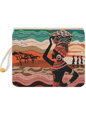 Bursa İpek Afro Desen Goblen El Çantası