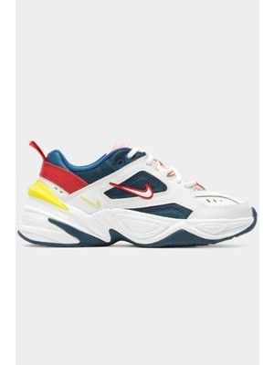 Nike M2K Tekno Leather Unisex Sneaker Hakiki Deri Spor Ayakkabı Beyaz Mavi Yükseklik 4cm