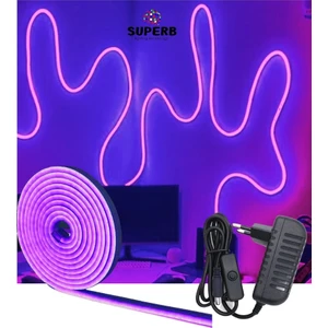 Sb-6535 5 Metre Neon LED Mor Işık Aç Kapa Butonlu Adaptörlü Şerit LED