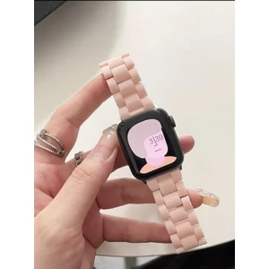 Apple Watch 42 mm / 44MM / 45MM/ 49 mm (Seriler /se/ultra ile Uyumlu)  Reçine Kordon Şeker Pembe