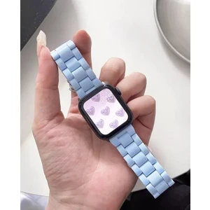 Apple Watch 42 mm / 44MM / 45MM/ 49 mm (Seriler /se/ultra ile Uyumlu)  Reçine Kordon Açık Mavi