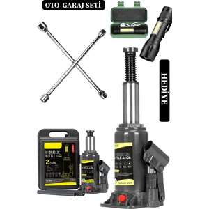 Germany 2 Ton Kapasiteli Şişe Tip Araç  Krikosu + 4'lü Bijon Set Full Oto Garaj Seti + Fener Hediye