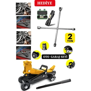 Deko Turkey 2000KG Kapasiteli Tekerlekli Araç Krikosu Hidrolik Kriko + 4'lü Çelik Bijon Seti El Feneri Hediyeli