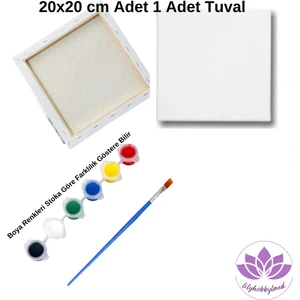 Çocuklar Için Başlangıç Resim Boyama Seti - 1 Adet 20X20 cm Tuval, 6 Renk Akrilik Boya, 1 Adet Fırça