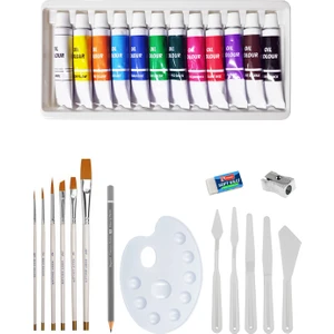 Red Apple Yağlı Boya Seti 12 Keep Smile Fırça Seti Plastik Spatula Seti Dereceli Kalem Resim Paleti