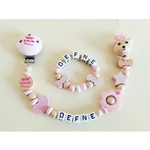 Sahi Aksesuar Isimli Bebek Emzik Zinciri ve Bebek Bileklik Seti - Bebek Hediyesi - SAHI_0164